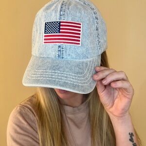 Denim Cap with American Flag Patch